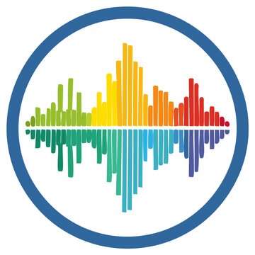 Colorful audio equalizer bars with reflection in a blue circle