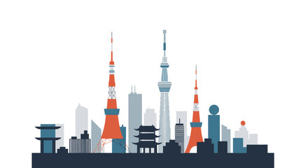 Fototapeta premium Tokyo Skyline Silhouette: Iconic Towers and Modern Architecture