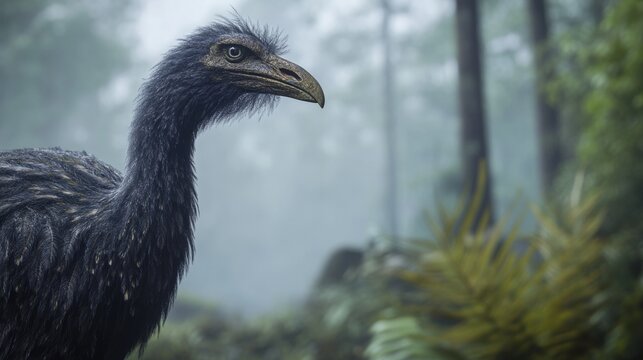 moa bird towering in ancient forest generative ai