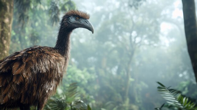 moa bird towering in ancient forest generative ai