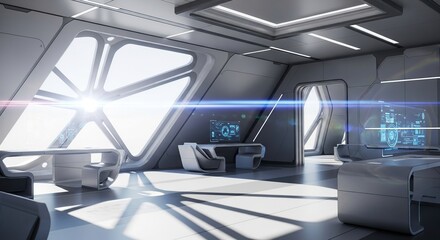 Fototapeta premium Futuristic Interior Design with Bright Sunlight and Modern Architecture.