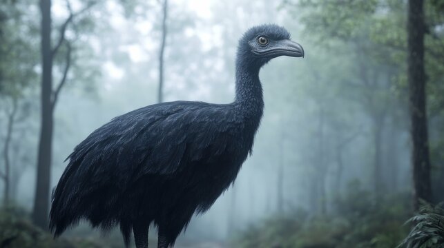 moa bird towering in ancient forest generative ai