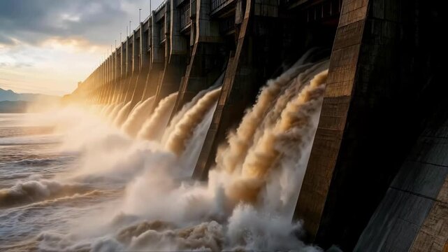 4K大坝水利长江三峡枢纽放水泄洪
