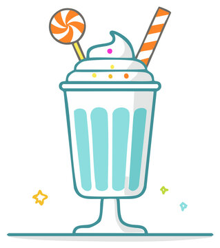 Whimsical Milkshake in Elegant Glass with Lollipop and Striped Stick, Sprinkles and Stars