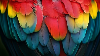 Obraz premium parrot feathers with intense color gradients, generative ai