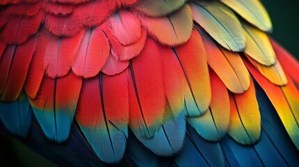 Fototapeta premium parrot feathers with intense color gradients, generative ai