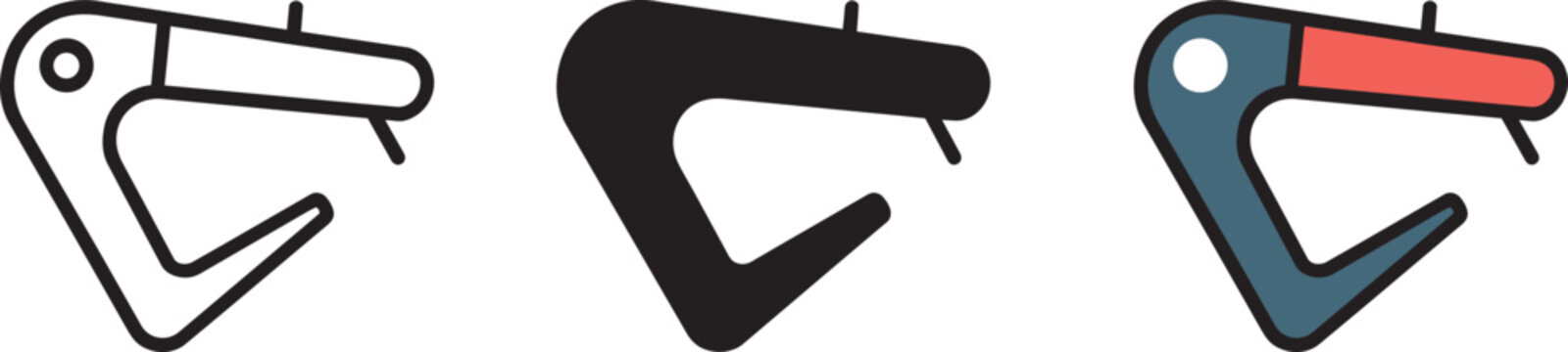 Set Of Three Guitar Capo Icons In Outline, Solid, And Colored Styles