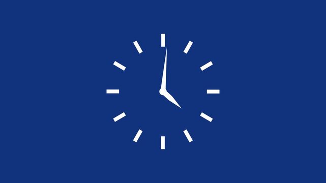 Clock face with white hands and markers on blue background timing concept clock hands time