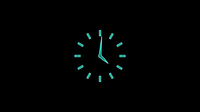 Glowing Teal Clock Face on Black Background Time Concept glowing clock neon clock