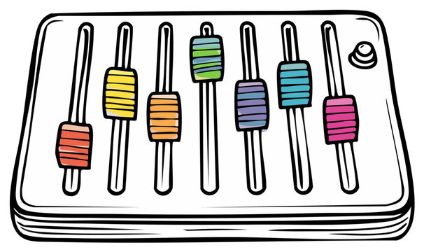 Colorful sliders on an audio mixing control panel isolated illustration