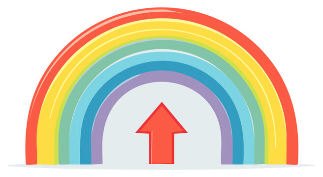 Vibrant rainbow arc with upwards arrow illustration signaling growth and positivity set against a clean backdrop depicting a hopeful future