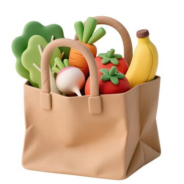 Isolated shopping bag full of fresh vegetables and fruits on transparent background