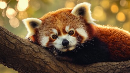 Obraz premium red panda resting on a tree branch, generative ai