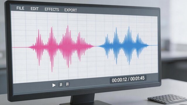 Computer monitor displaying audio waveform
