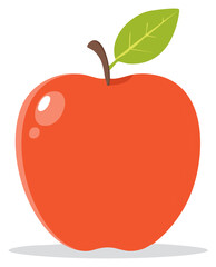 Fototapeta premium Red Apple Illustration with Green Leaf and Stem, Flat Design Style, Simple Fruits Graphic