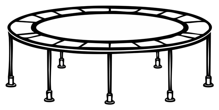 Black and white outline trampoline vector illustration for jumping and recreation