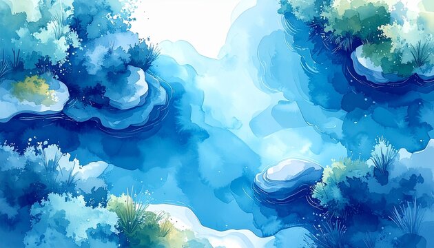 水面を真俯瞰から見た水彩画タッチの抽象