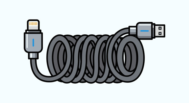 Coiled USB cable with connectors.