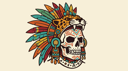 Fototapeta premium Aztec Skull Warrior Vector Illustration Vintage Style Detailed Drawing