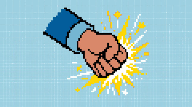 Pixel Art Fist Punch Hand Gesture Vector Icon Retro 8 Bit Fighting Symbol
