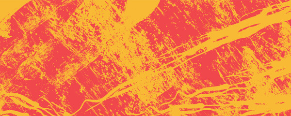 Obraz premium Abstract grunge background with yellow paint strokes on a vibrant red surface, artistic distressed texture for modern graphic design projects