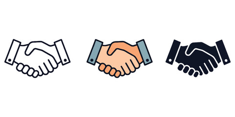 Obraz premium Handshake Icon Set in Line, Flat Color, and Solid Styles for Business
