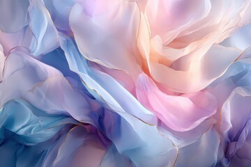 Ethereal Swirl of Colors: Delicate, flowing fabrics dance in a mesmerizing ballet of pastel hues, evoking a sense of calm and gentle movement, offering a visual symphony of textures and tones.