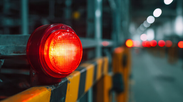 Red warning light blinking on safety barrier