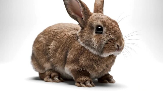 A brown rabbit sitting on white background.
