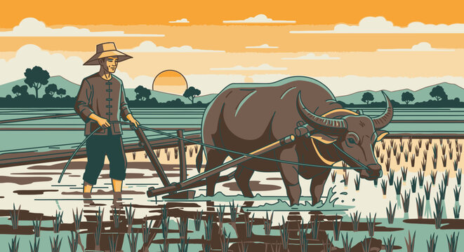 Man plowing field with oxen slowly 1.