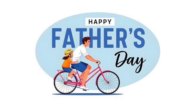 Happy father's day celebration with family father and child riding bike
