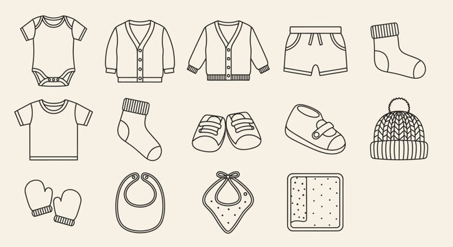 Baby clothes and accessories illustration.