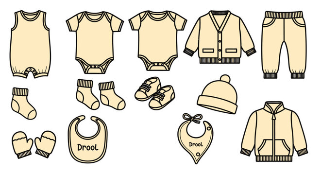 Baby clothes and accessories set.