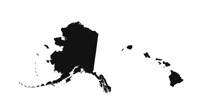 Alaska and Hawaii map silhouettes, isolated on white background
