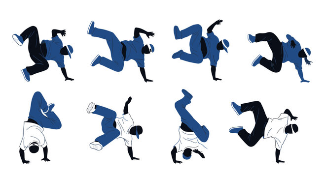 Breakdance Moves Collection: Dynamic Bboy Poses and Hip Hop Dance Silhouettes