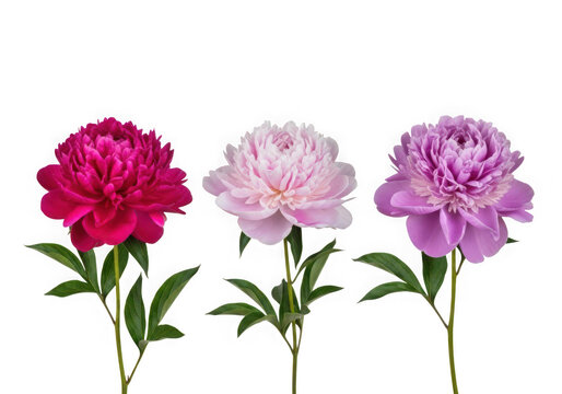 Vibrant pink and purple flowers in a glass vase isolated on transparent background