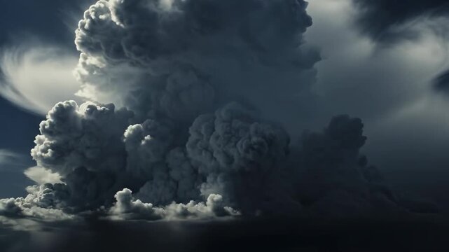 Dramatic Storm Clouds Rising in Dark Sky for Cinematic Background and Weather Documentary.