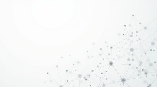 Abstract connections and data points scattered across a bright white space, illustrating a distributed network or scientific concept, abstract background, technology background
