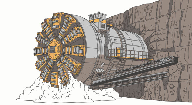 Large tunnel boring machine in operation.