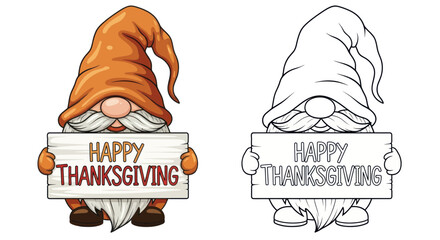 Happy Thanksgiving Gnome with Orange Hat and Sign © jono