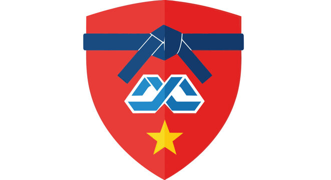 Martial Arts Shield Emblem with Blue Belt and Yellow Star