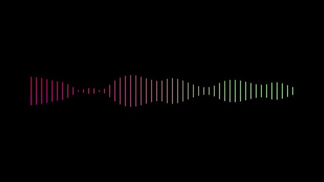Audio waveform spectrum animation colorful lines on black background, digital sound visualizer, abstract music equalizer frequency, seamless 4K loop motion graphics