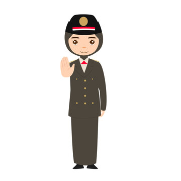 Female Officer Waving Greeting in Formal PDU Uniform
