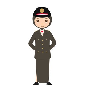 Female Indonesian Civil Servant in PDU Uniform Standing Confidently