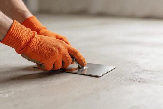 Person smoothing concrete floor with trowel