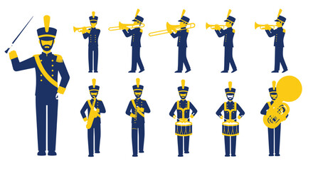 Marching Band Musicians Uniformed Brass Players and Conductor © Juli
