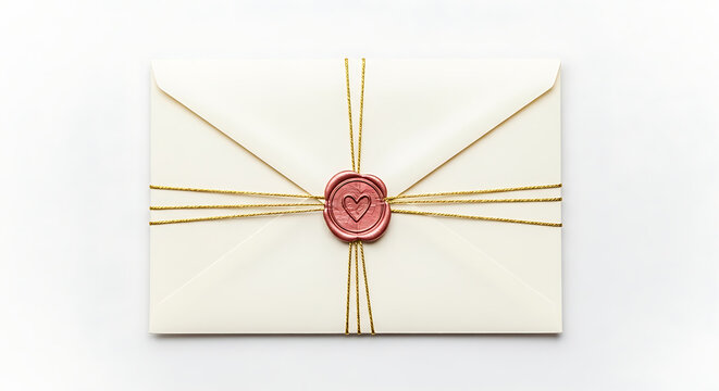 Cream envelope with rose gold wax seal and gold twine