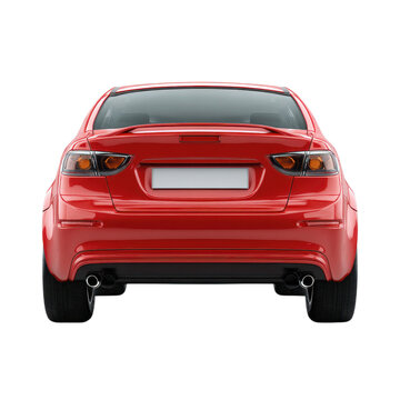 Rear view of a red sports sedan car isolated on transparent background