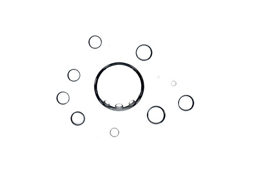 Black rubber orings in various sizes on a transparent background isolated on transparent background