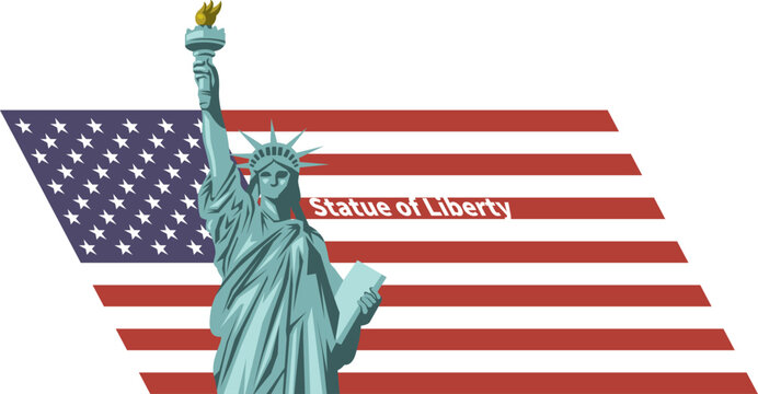 自由の女神とアメリカ国旗のイメージイラスト